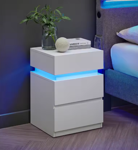 Bedside table with variable multicolour LED light strip